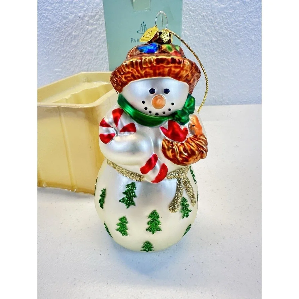 Vintage Party Lite P7632 Snowbell Snowman Mom Glass Ornament Partylite Christmas
